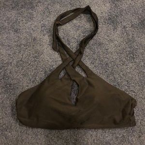 Black crossover halter padded bikini top